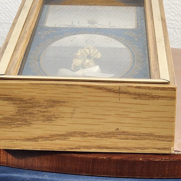 Ingraham USA Vintage Blue Gold Rose Etched Glass Quartz Analog Mantle Wall Clock - Picture 16 of 16